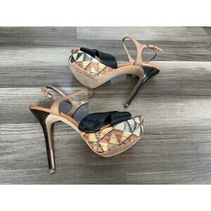 Sam Edelman Mason Black Leather Open Toe Ankle Strap Tribal Platform Heels 7.5
